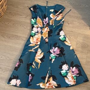 Moulinette Soeurs Anthropologie Teal Floral Midi Dress